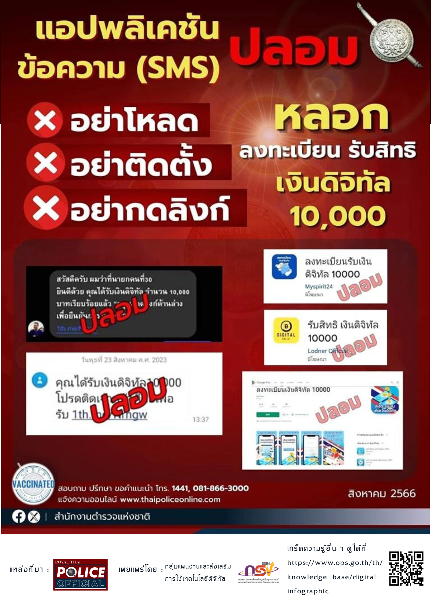 24 8 66 แอปพลิเคชันปลอม ข้อความปลอม หลอกลงทะเบียนรับสิทธิเงินดิจิทัล